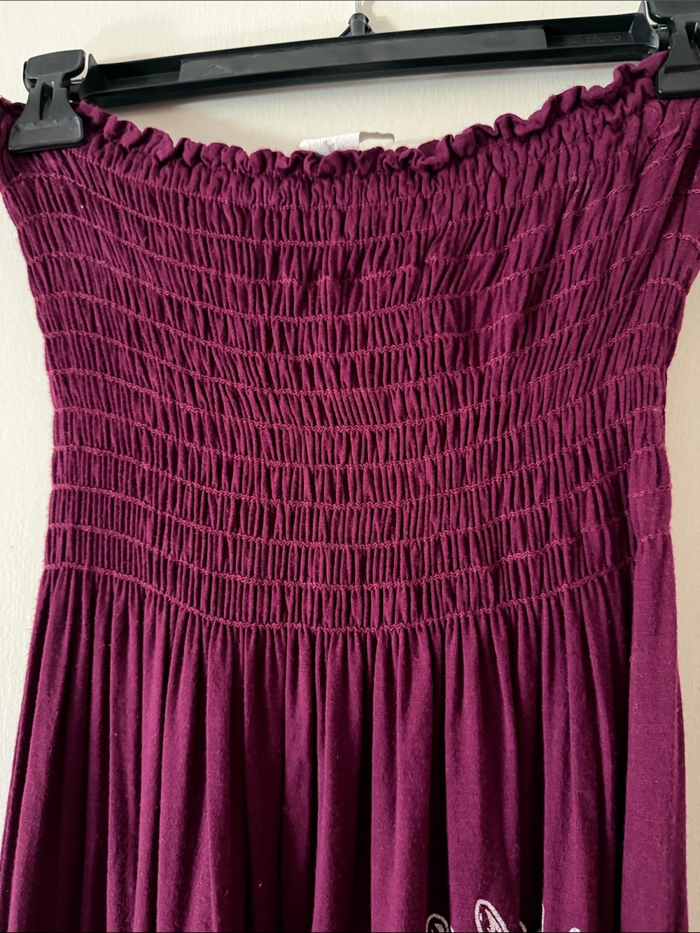 Strapless Smocked Maxi Dress in Deep Plum with Floral Print - Picture 3 of 4